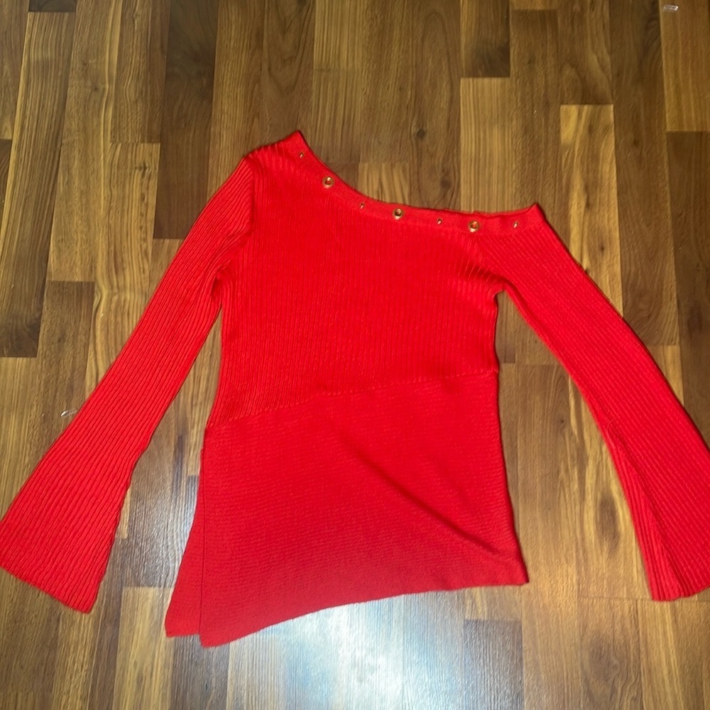 Red asymmetrical Venus long sleeve blouse